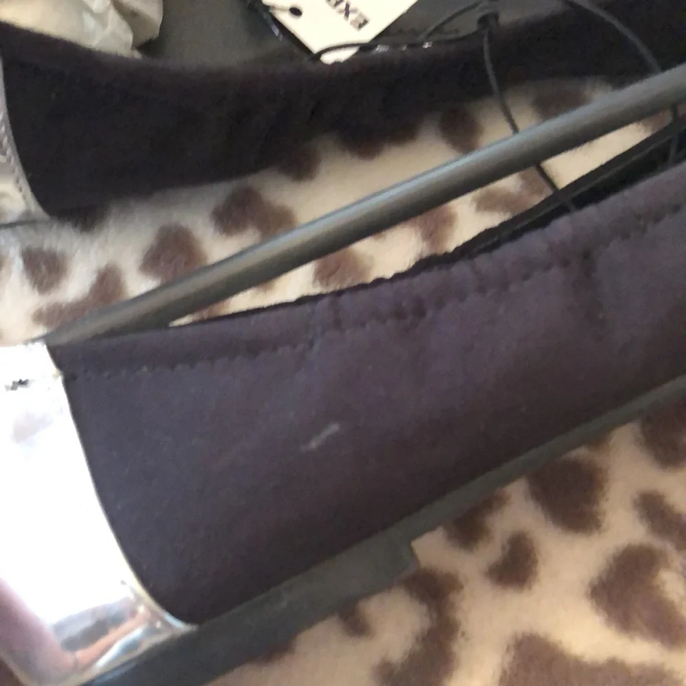 Express Black Faux Suede Silver Metallic Round Toe Ballet Flats Size 9